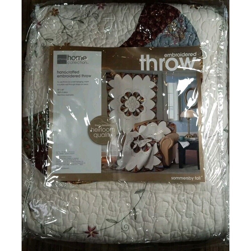 JC Penney Collection New Embroidered Throw, Hand Crafted 50 x 60 100 % Cotton - Picture 2 of 3